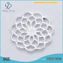 Fancy silver plain hollow flower shape designer jewelry plates fit for 30mm floating locket